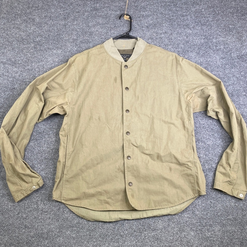 Rag & Bone Mens Snap Front Bomber Collar Shirt Jacket Tan Khaki Size Large